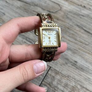 Geneva Vintage Hinge Watch Cuff Gold Quartz Antique White Face